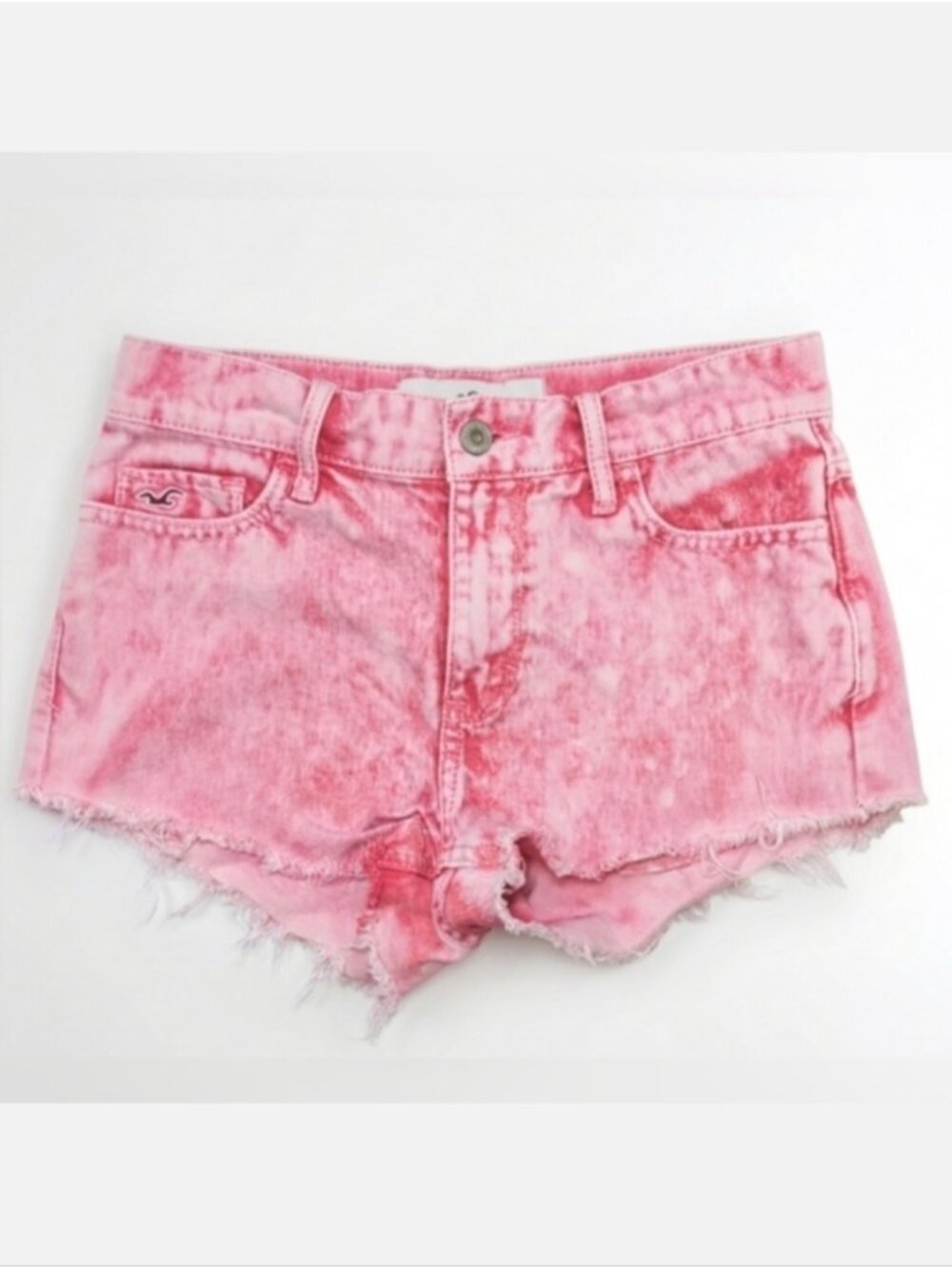 Hollister High-Rise Pink Acid Wash Cut-Off Shorts Denim Mini Womens Size 1 25